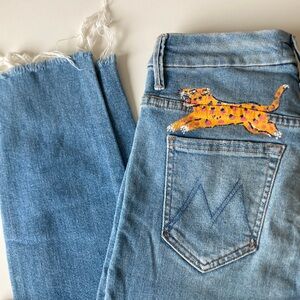 Mother catch me if you can jeans with cheetah illustration on back